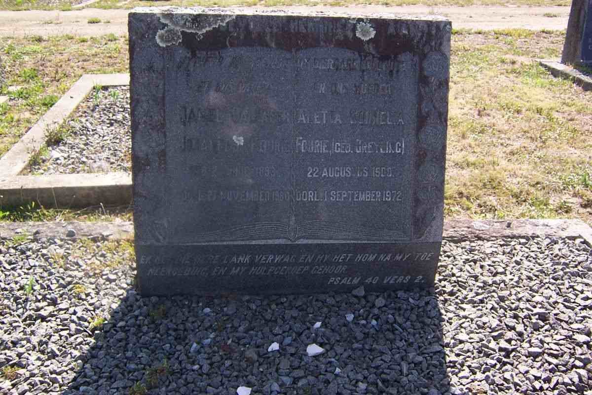 FOURIE Daniel Baltaser Johannes 1893-1960 &amp; Aletta Cornelia GREYLING 1900-1972