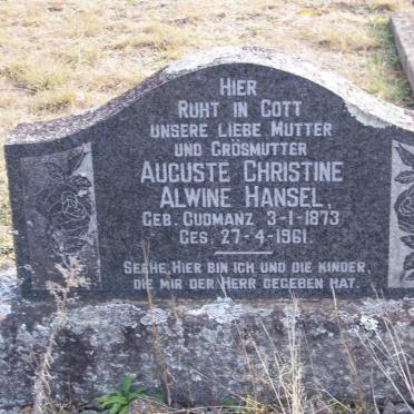 HANSEL Auguste Christine Alwine nee GUDMANZ 1873-1961