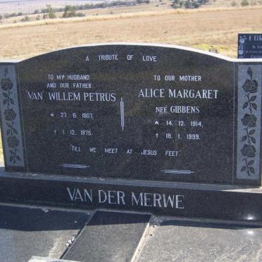 MERWE Willem Petrus, van der 1907-1975 &amp; Alice Margaret GIBBENS 1914-1999
