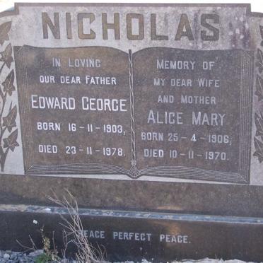 NICHOLAS Edward George 1903-1978 &amp; Alice Mary 1906-1970