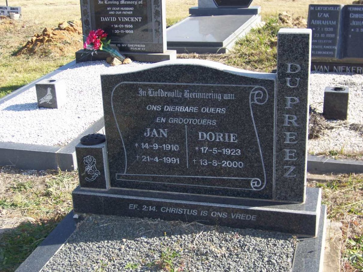 PREEZ Johannes Lodewickes Christoffel, du 1910-1991 & Dorethea Catharina Johanna 1923-2000