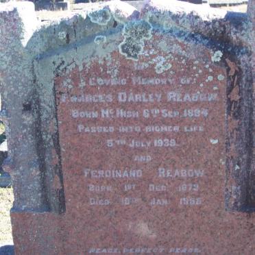 REABOW Ferdinand 1873-1955 &amp; Frances Darley McNISH 1884-1939