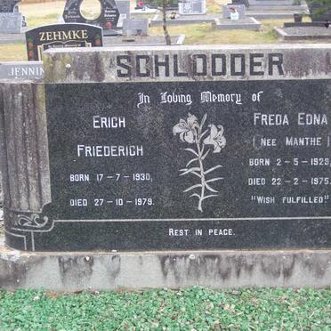 SCHLODDER Erich Friederich 1930-1979 &amp; Freda Edna MANTHE 1929-1975