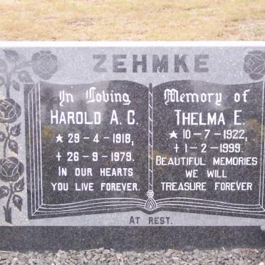 ZEHMKE Harold A.C. 1918-1979 &amp; Thelma E. 1922-1999