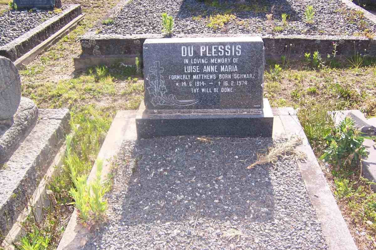 PLESSIS Luise Anne Maria, du formerly MATTHEWS nee SCHWARZ 1914-1974