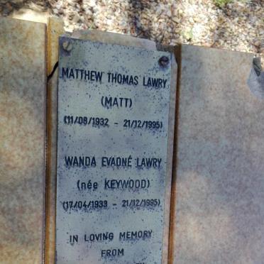 LAWRY Mathew Thomas 1932-1995 &amp; Wanda Evadné KEYWOOD 1933-1995