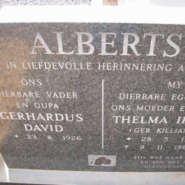 ALBERTS Gerhardus David 1926- &amp; Thelma Irene KILLIAN 1931-1980
