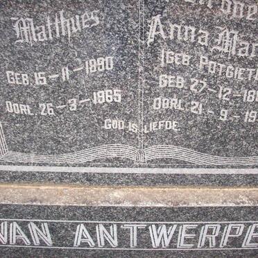 ANTWERPEN Matthues, van 1890-1965 &amp; Petronella Anna Martha POTGIETER 1898-1973