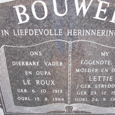 BOUWER Le Roux 1913-1988 &amp; Lettie STRYDOM 1921-1986