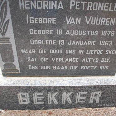 BEKKER Hendrina Petronella nee VAN VUUREN 1879-1963
