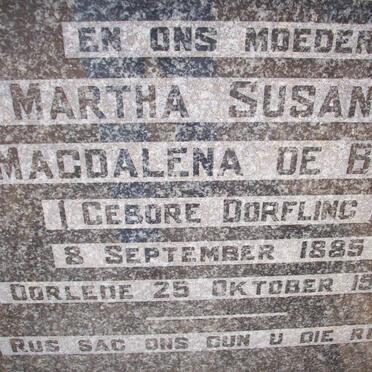 BEER Martha Susanna Magdalena, de nee DORFLING 1885-1953