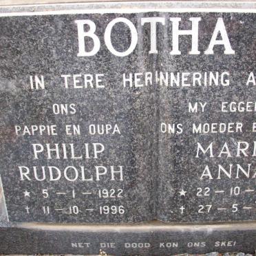 BOTHA Philip Rudolph 1922-1996 &amp; Maria Anna 1927-1994
