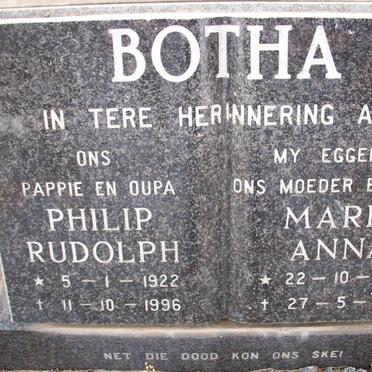 BOTHA Philip Rudolph 1922-1996 &amp; Maria Anna 1927-1994