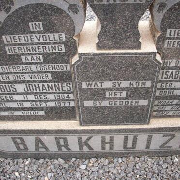 BARKHUIZEN Jacobus Johannes 1904-1977 &amp; Isabella Elizabeth 1907-1962