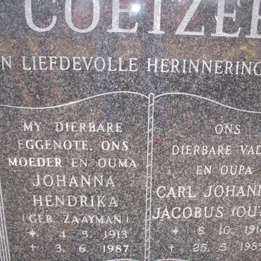 COETZEE Carl Johannes Jacobus 1916-1989 &amp; Johanna Hendrika ZAAYMAN 1913-1987