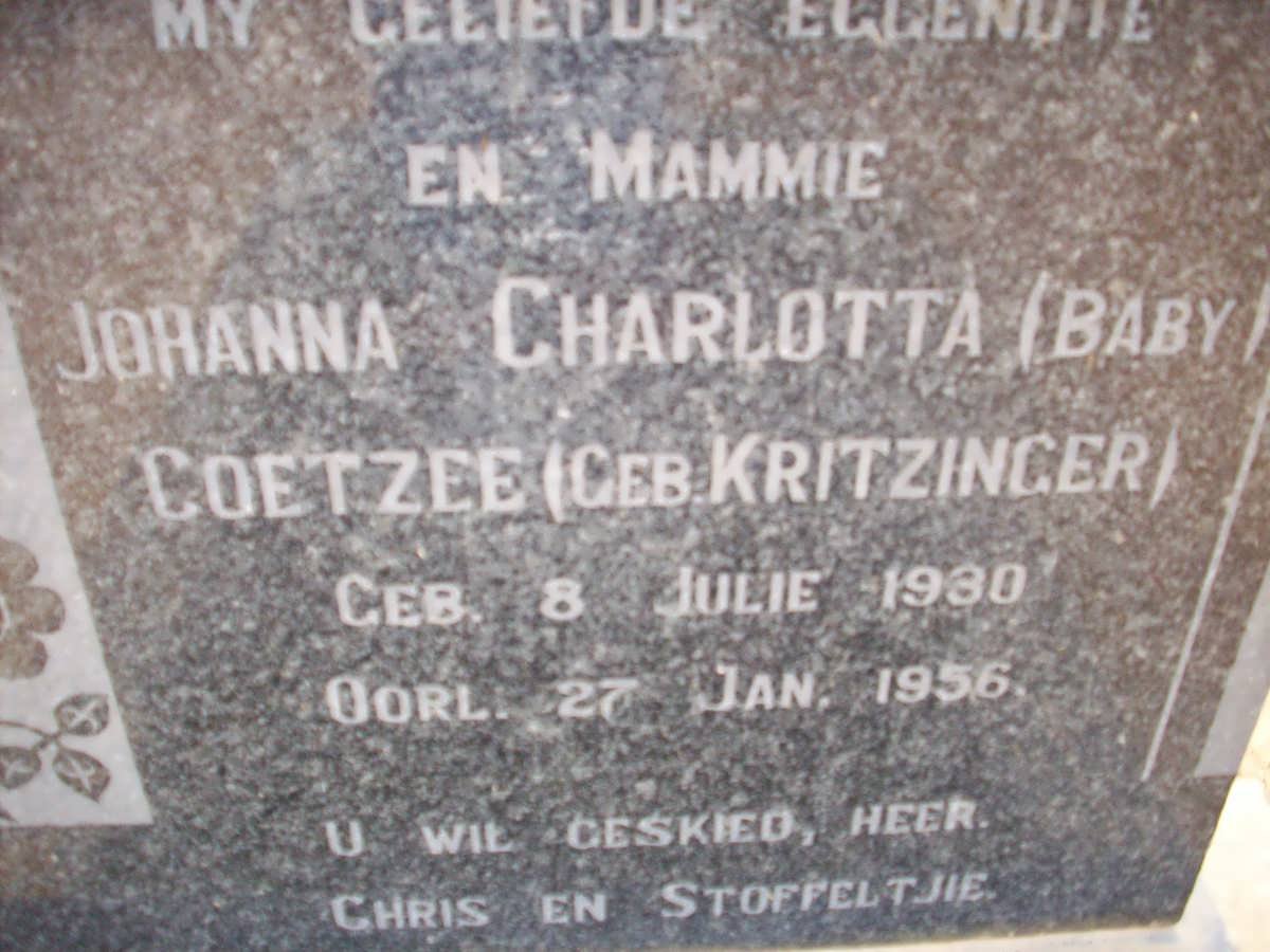 COETZEE Johanna Charlotta nee KRITZINGER 1930-1956