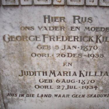 KILLIAN George Frederick 1870-1933 &amp; Judith Maria 1870-1934