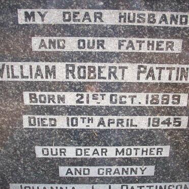 PATTINSON William Robert 1899-1945 &amp; Johanna J.J. POTGIETER 1901-1978