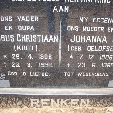 RENKEN Jacobus Christiaan 1906-1996 &amp; Johanna C.M. OELOFSE 1906-1968