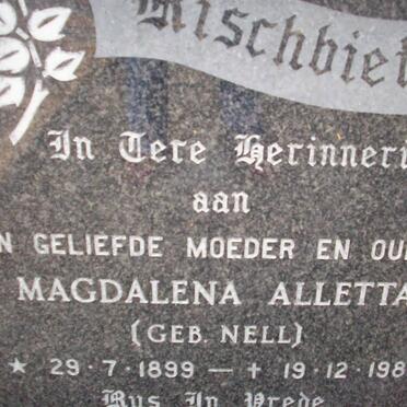 RISCHBIETER Magdalena Alletta nee NELL 1899-1987