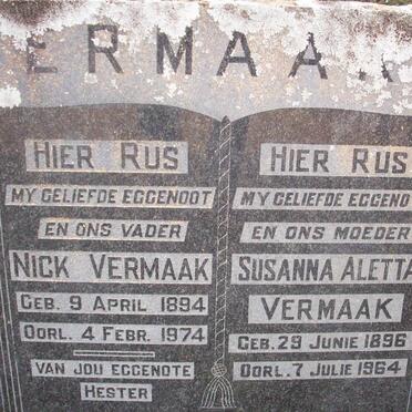 VERMAAK Nick 1894-1974 &amp; Susanna Aletta 1896-1964