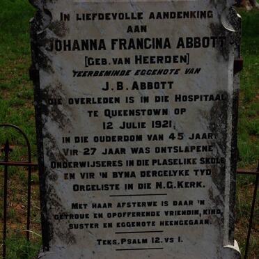 ABBOTT Johanna Francina nee VAN HEERDEN -1921