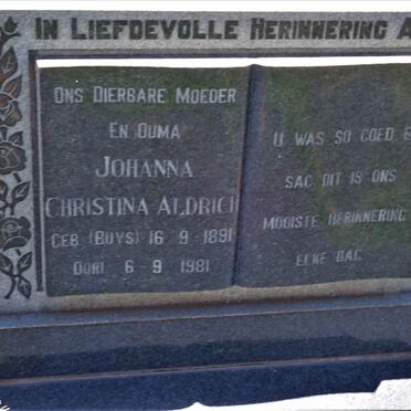 ALDRICH Johanna Christina nee BUYS 1891-1981