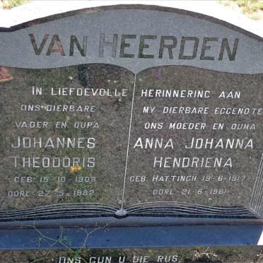 HEERDEN Johannes Theodoris, van 1909-1982 &amp; Anna Johanna Hendriena HATTINGH 1917-1981