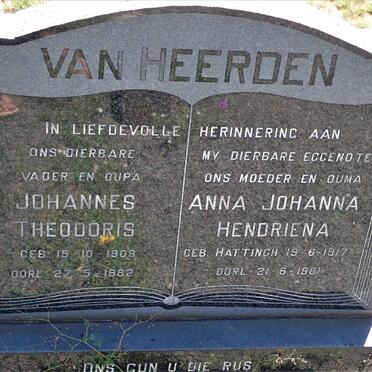 HEERDEN Johannes Theodoris, van 1909-1982 &amp; Anna Johanna Hendriena HATTINGH 1917-1981
