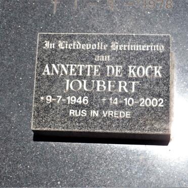 JOUBERT Johanna Hendrina nee DE KOCK 1915-1978 :: JOUBERT Annette De Kock 1946-2002