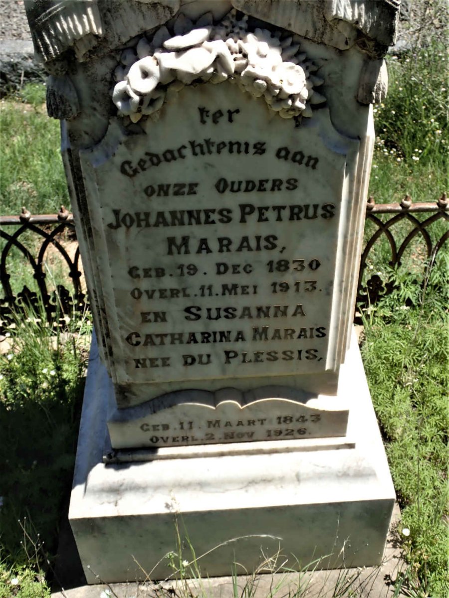 MARAIS Johannes Petrus 1830-1913 &amp; Susanna Catharina DU PLESSIS 1843-1926