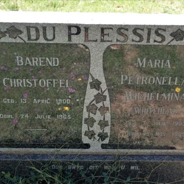 PLESSIS Barend Christoffel, du 1900-1965 &amp; Maria Petronella Wilhelmina WHITEHEAD 1903-1985