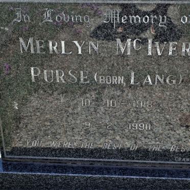 PURSE Merlyn McIver nee LANG 1918-1990