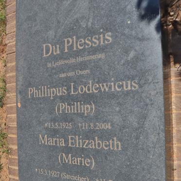 PLESSIS Phillipus Lodewicus, du 1925-2004 &amp; Maria Elizabeth STREICHER 1927-2003