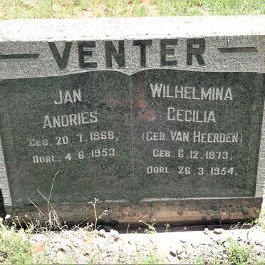 VENTER Jan Andries 1868-1953 &amp; Wilhelmina Cecilia VAN HEERDEN 1873-1954