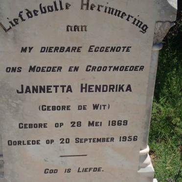 WIT Jannetta Hendrika, de nee DE WIT 1869-1956