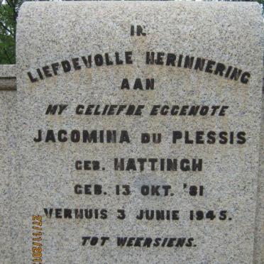 PLESSIS Jacomina, du nee HATTINGH 1881-1945