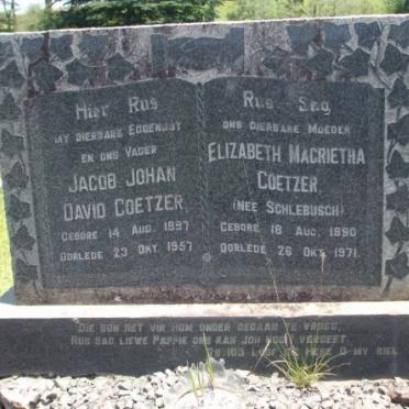 COETZER Jacob Johan David 1897-1957 &amp; Elizabeth Magrietha SCHLEBUSCH 1890-1971