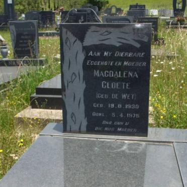 CLOETE  Magdalena nee DE WET 1930-1975
