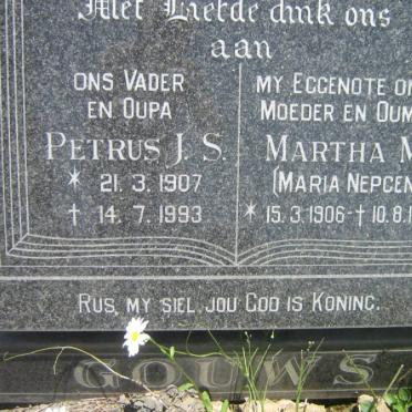 GOUWS Petrus J.S. 1907-1993 &amp; Martha M. Maria NEPGEN 1906-1991