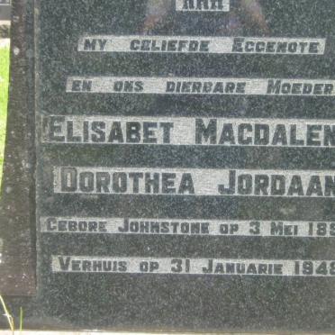 JORDAAN Elisabet Magdalene Dorothea nee JOHNSTONE 1895-1948