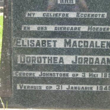 JORDAAN Elisabet Magdalene Dorothea nee JOHNSTONE 1895-1948