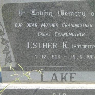 LAKE Esther K. nee POTGIETER 1906-1984