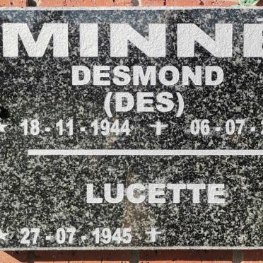 MINNE Desmond 1944-2007 &amp; Lucette 1945-