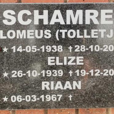 SCHAMREL Elomeus 1938-2011 &amp; Elize 1939-2019 :: SCHAMREL Riaan 1967-