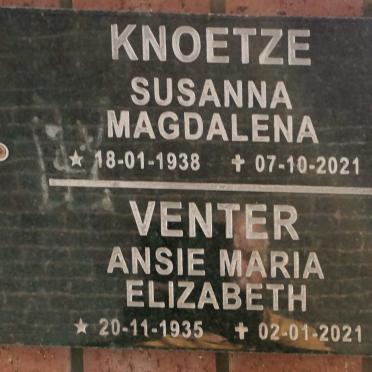 KNOETZE Susanna Magdalena 1938-2021 :: VENTER Ansie Maria Elizabeth 1935-2021