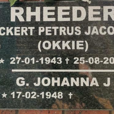 RHEEDER Ockert Petrus Jacobus 1943-2013 &amp; G. Johanna J. 1948-