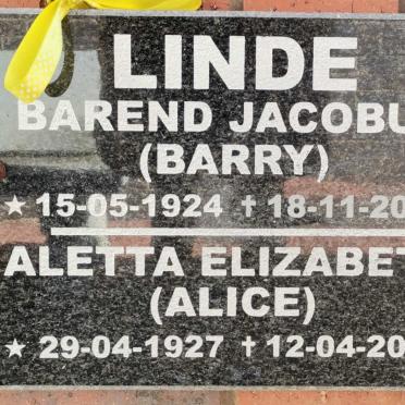 LINDE Barend Jacobus 1924-2020 &amp; Aletta Elizabeth 1927-2014