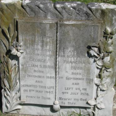 BUBB George William S. 1880-1947 &amp; Francina M. 1884-1976