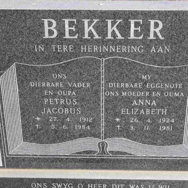 BEKKER Petrus Jacobus 1912-1984 &amp; Anna Elizabeth 1924-1981